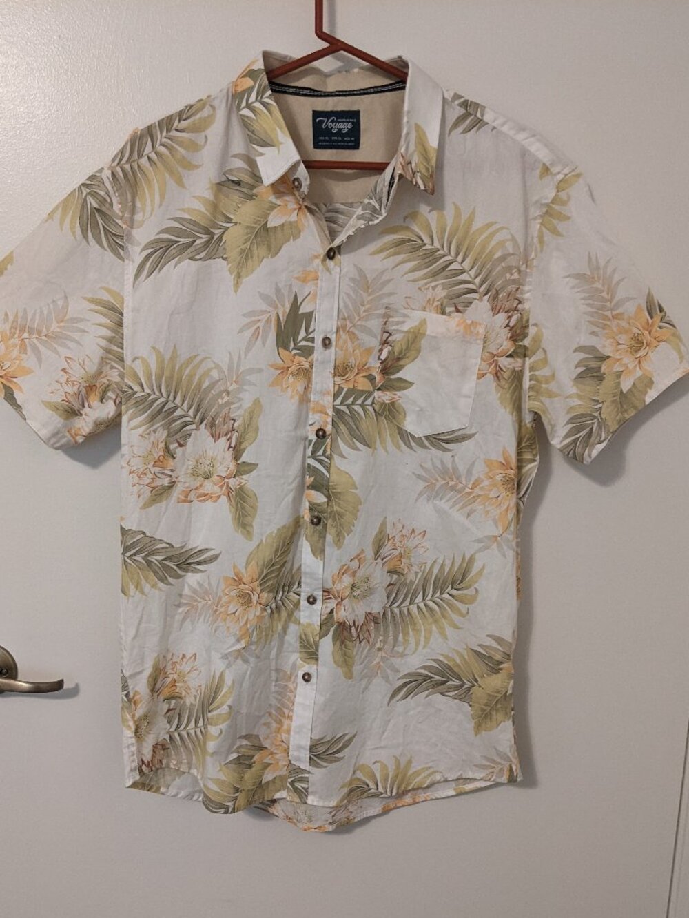 Men's XL Hawaiian Button Down SS Shirt Cotton Tropical Vacation Resort Coastal